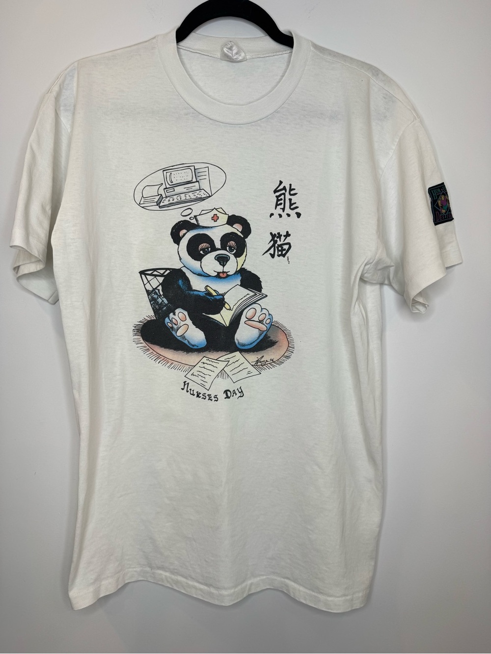 Vtg 90s Humeur design Nurse Panda Graphic Tee sz XL made in Canada single stitch